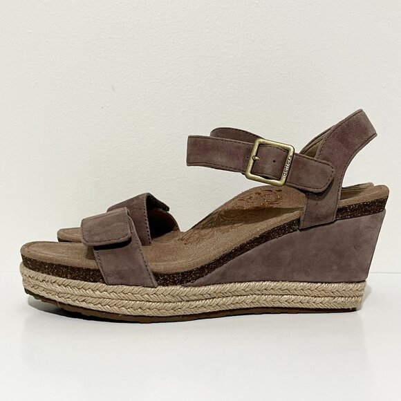 Aetrex Womens Sydney Suede Wedge Espadrille Sandal Sz 40 US 9/9.5 Brown Orthotic - Picture 1 of 10